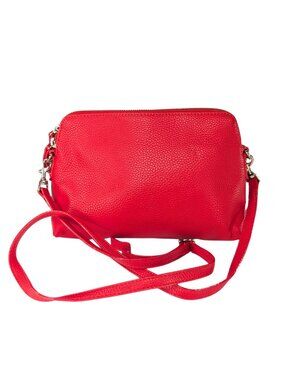 Ann Taylor Apple Red Faux Pebbled Leather Convertible Zip Crossbody Preppy